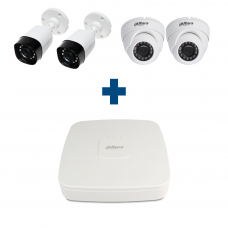 Комплект HD 2 уличные + 2 купольные камеры Dahua HAC-HFW1000RP-S3-0360B / HAC-HDW1100RP-0360B-S3